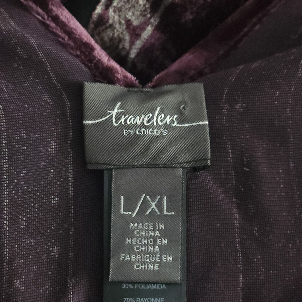 CHICO'S Travelers Velvet Burnout Kimono Dark Purple L/XL Paisley Duster $149 - Picture 5 of 6